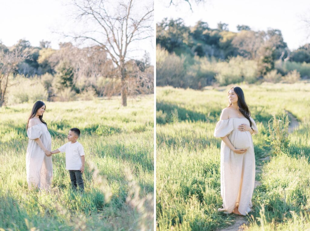 Ventura County maternity photos at the beach during golden hour, pregnant mother in flowing neutral dress at Oxnard Beach Park, coastal maternity photography inspiration in Southern California, what to wear for maternity photos in Ventura County, luxury maternity session near Ojai and Ventura beaches, romantic pregnancy photos with soft natural light, California maternity photographer capturing emotional motherhood moments outdoors, ventura county maternity, ventura county maternity photographer