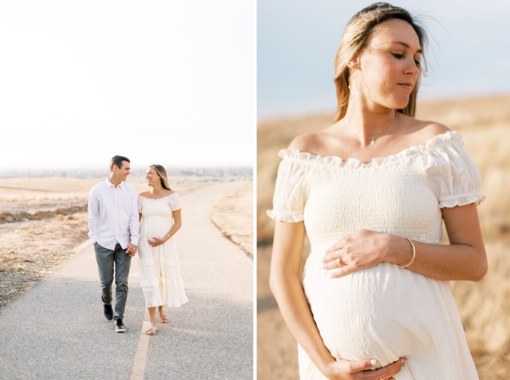 Ventura County maternity photos at the beach during golden hour, pregnant mother in flowing neutral dress at Oxnard Beach Park, coastal maternity photography inspiration in Southern California, what to wear for maternity photos in Ventura County, luxury maternity session near Ojai and Ventura beaches, romantic pregnancy photos with soft natural light, California maternity photographer capturing emotional motherhood moments outdoors, ventura county maternity, ventura county maternity photographer