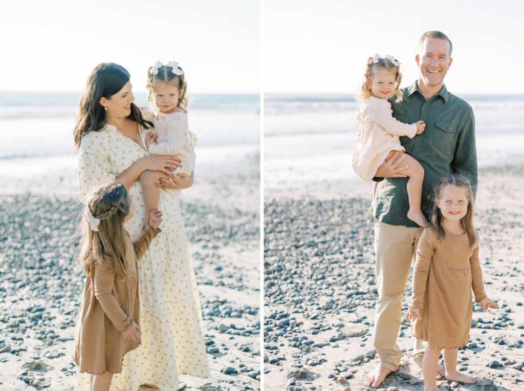 Family of four smiling together during fall family photos in Ventura County, holiday photos of kids together with christmas tree Thousand Oaks, candid shots of family fall photos, santa holiday mini sessions, fall candid mini sessions ventura county, christmas tree family session in ventura county, fall beach photos of family together in Los Angeles, beach photos of kids in fall San Diego, gingerbread making holiday photos in Thousand Oaks, holiday mini session photos in Los Angeles